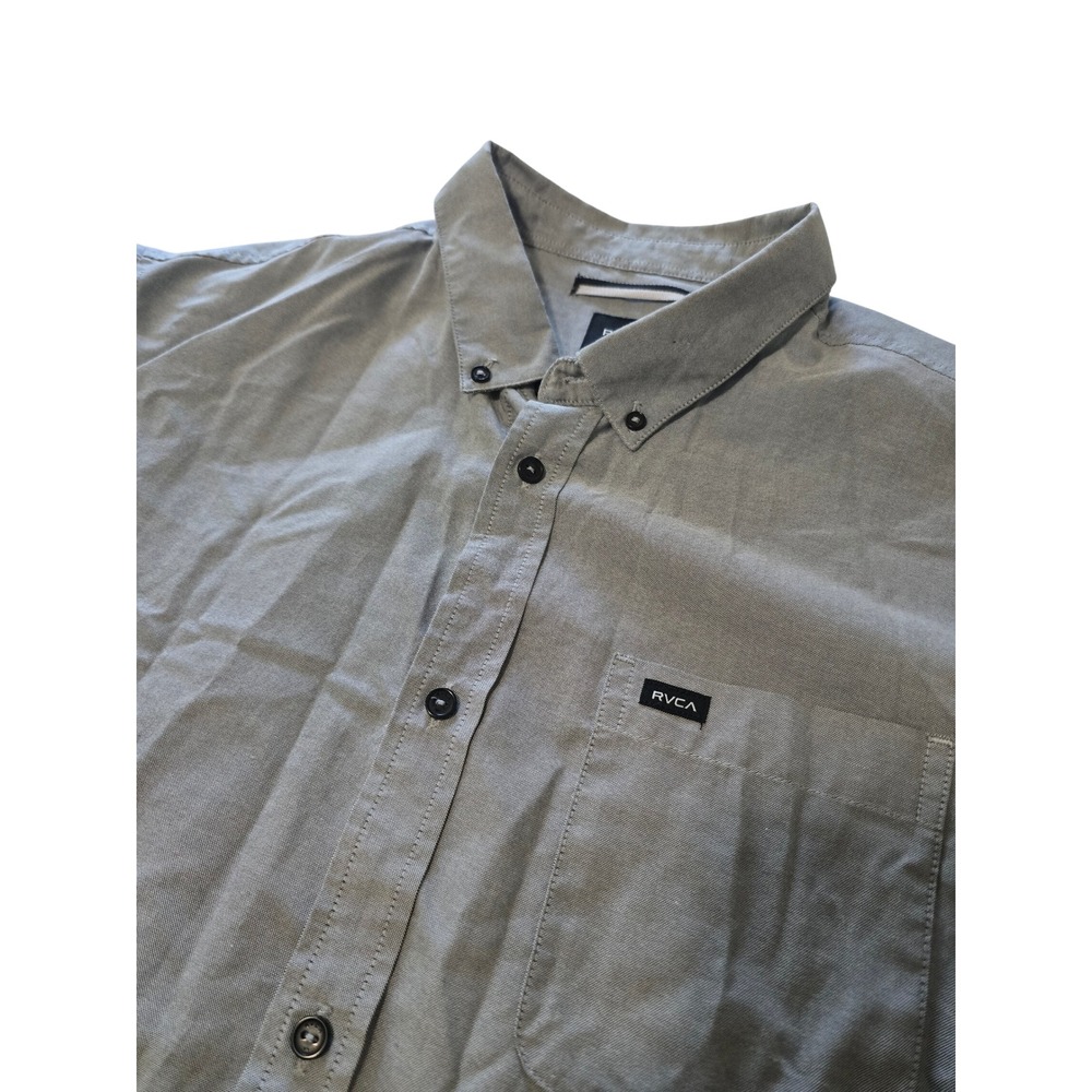 RVCA Mens XL Gray Short Sleeve Button Down Shirt Slim Fit M3514TDS Pocket EUC